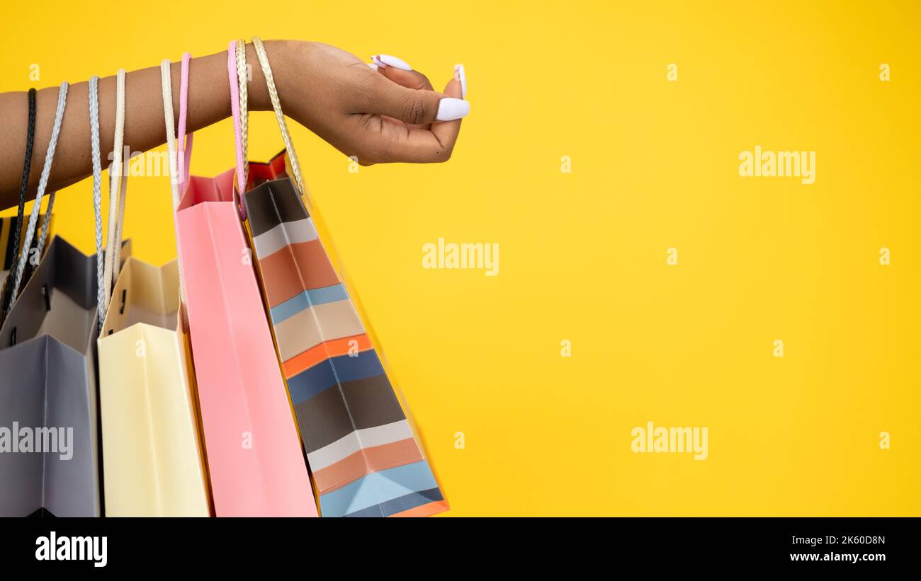 shopping banner venerdì vendita borse donna a mano Foto Stock