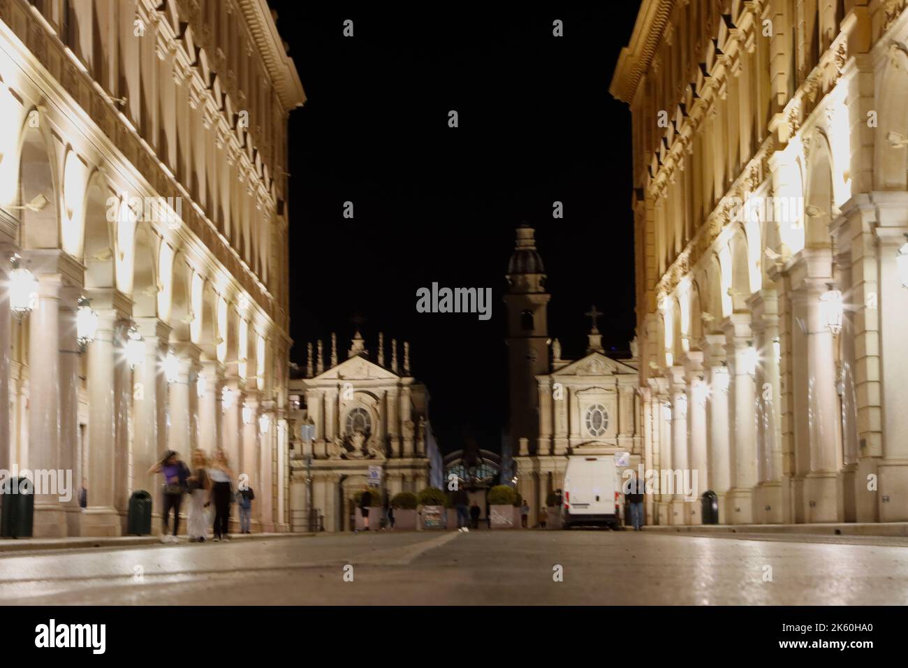 Vista notturna di Piazza San Carlo, Torino Foto Stock