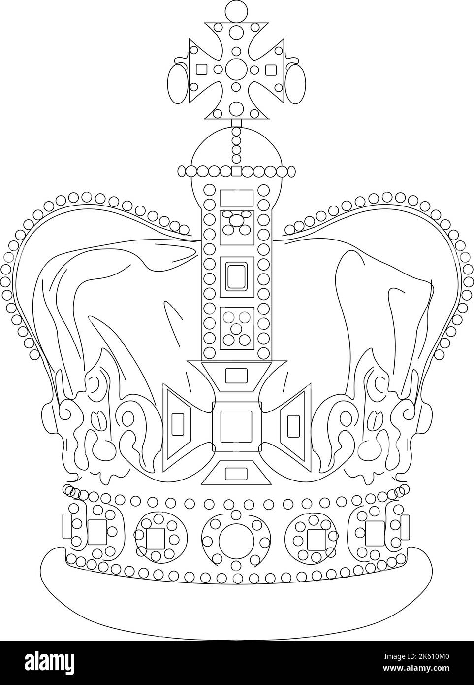 Un evento tragico, la fine di un'era. La morte della Regina. Riposa in un poster di pace con corona e iscrizione. Illustrazione Vettoriale