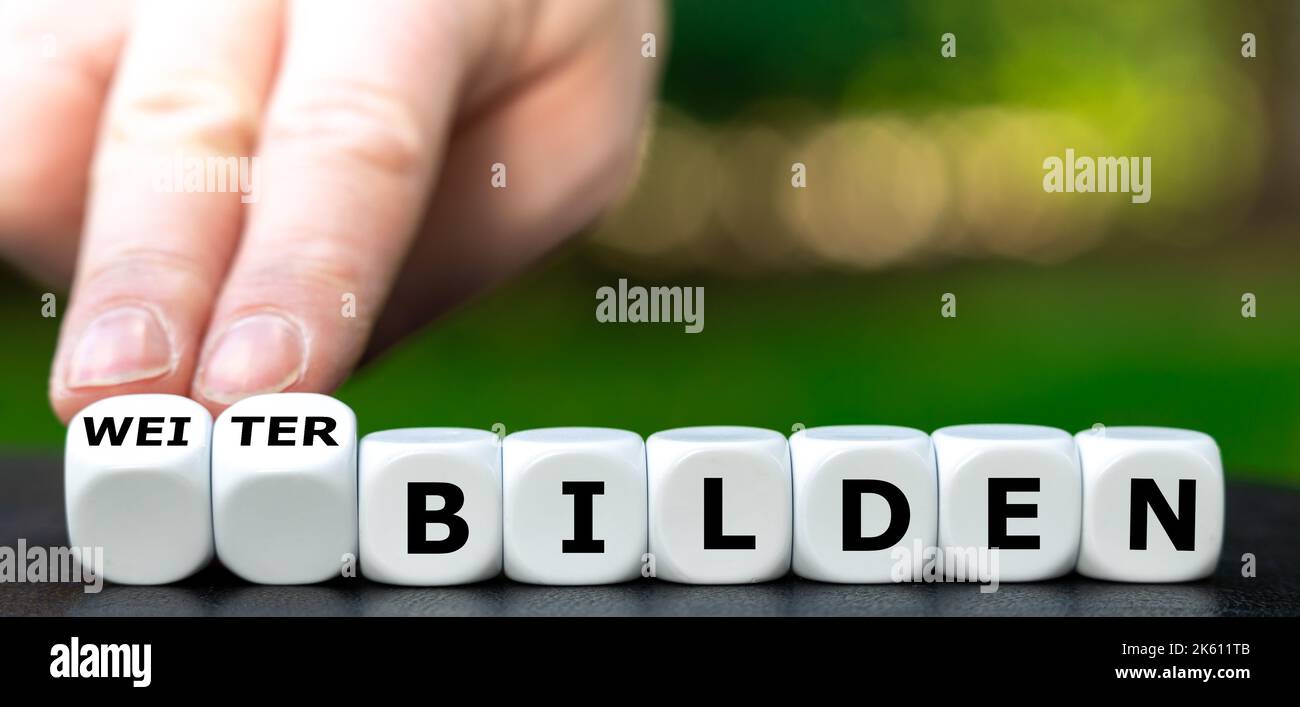 I dadi formano l'espressione tedesca "weiter bilden" (formazione continua). Foto Stock