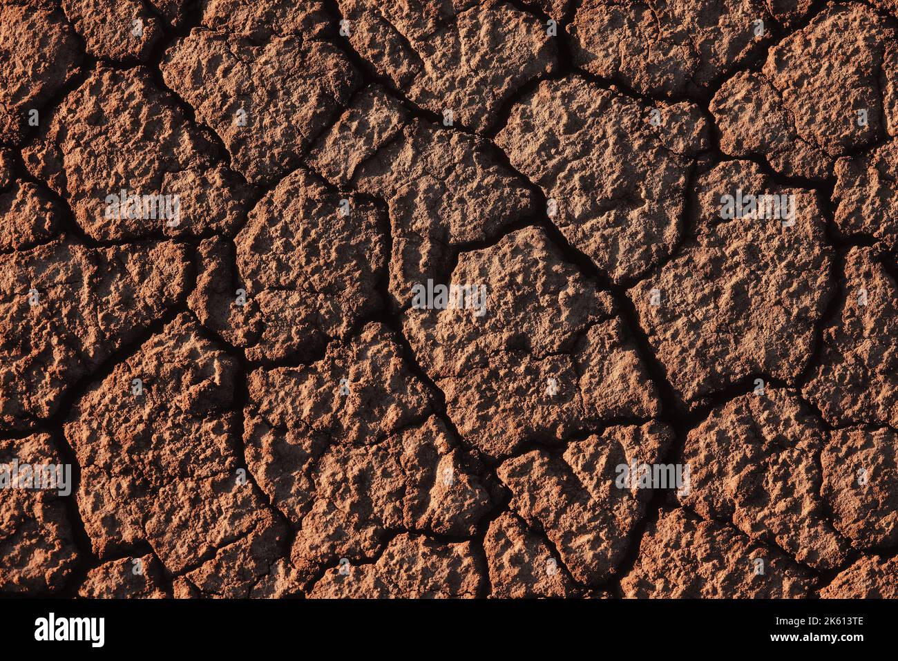 Deserto. Vista di una bella crepe nel terreno. struttura, crepa profonda. Effetti di calore e siccità. effetti del riscaldamento globale. deserto incrinato Foto Stock
