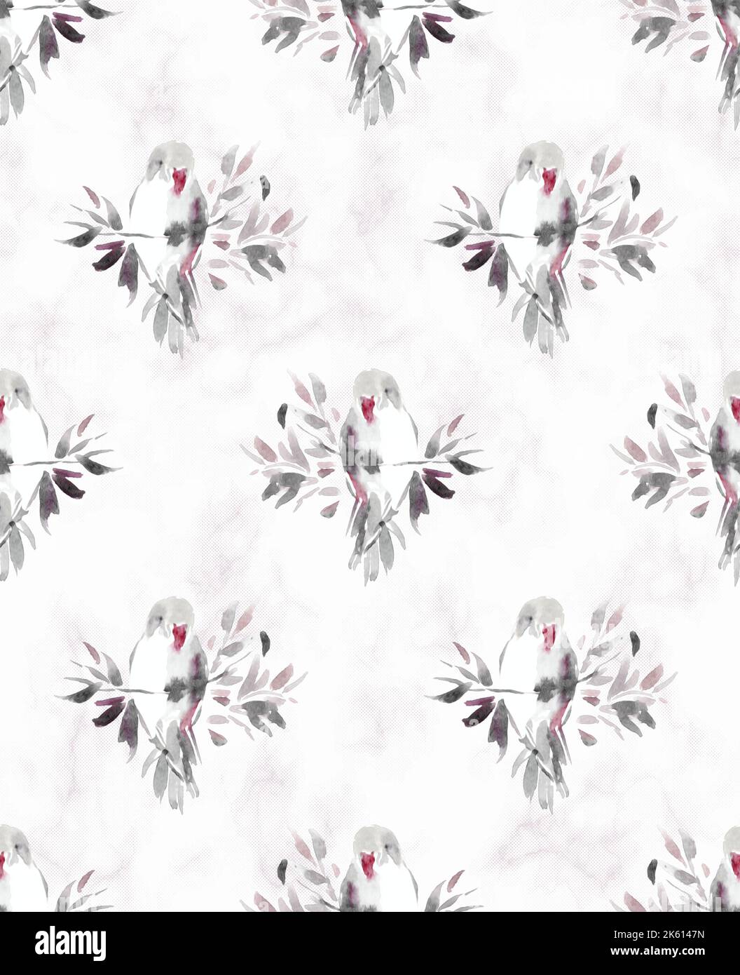 fiori tropicali orchidee e pappagalli, acquerello illustrazione botanica. Ripetizioni senza giunture. Love uccelli dipinto a mano senza cuciture motivo Foto Stock