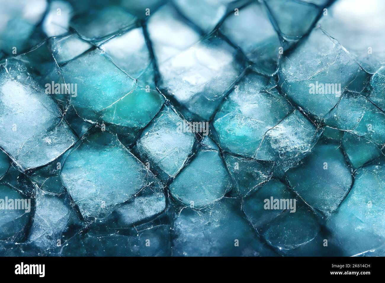 Cristalli di ghiaccio sfondo macro astratto. Consistenza della superficie gelida fredda. Turchesi, blu, bianco colori vivaci. Messa a fuoco morbida. Foto Stock