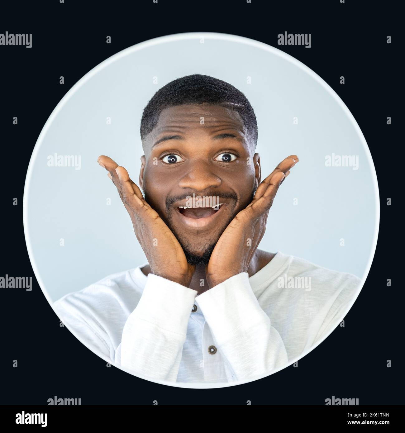 uomo eccitato felice sorpresa profilo avatar ritratto Foto Stock