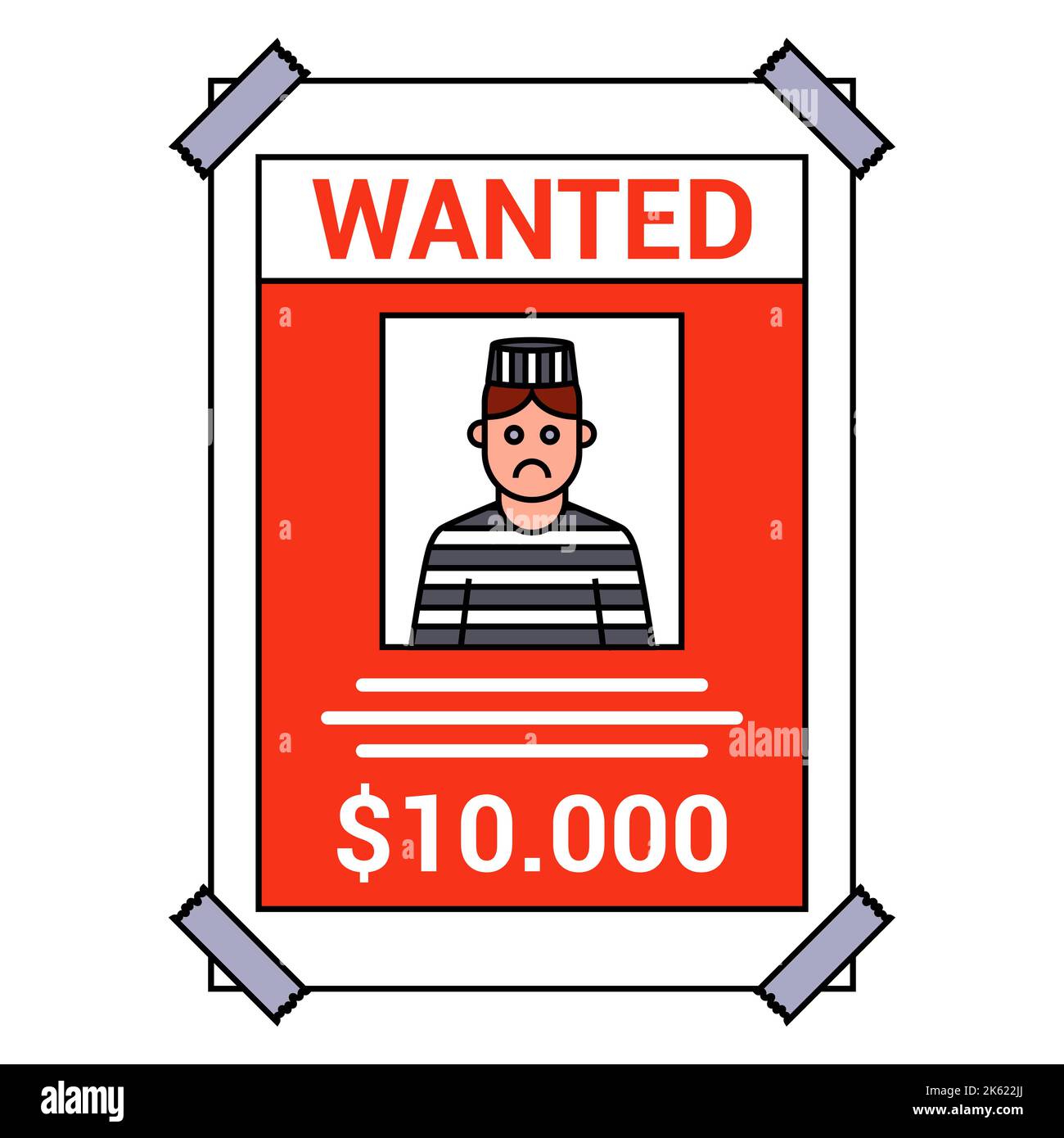 Un criminale voluto è voluto. Ricompensa per la cattura di un bandito. flat vettore illustrazione. Illustrazione Vettoriale