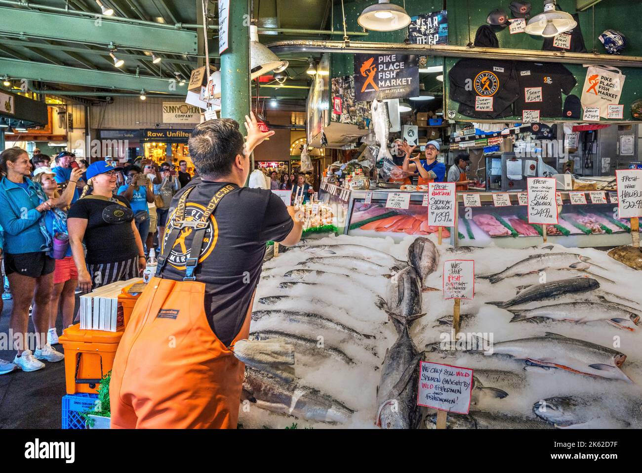 Pike Place Fish Market, Seattle, Washington, Stati Uniti Foto Stock