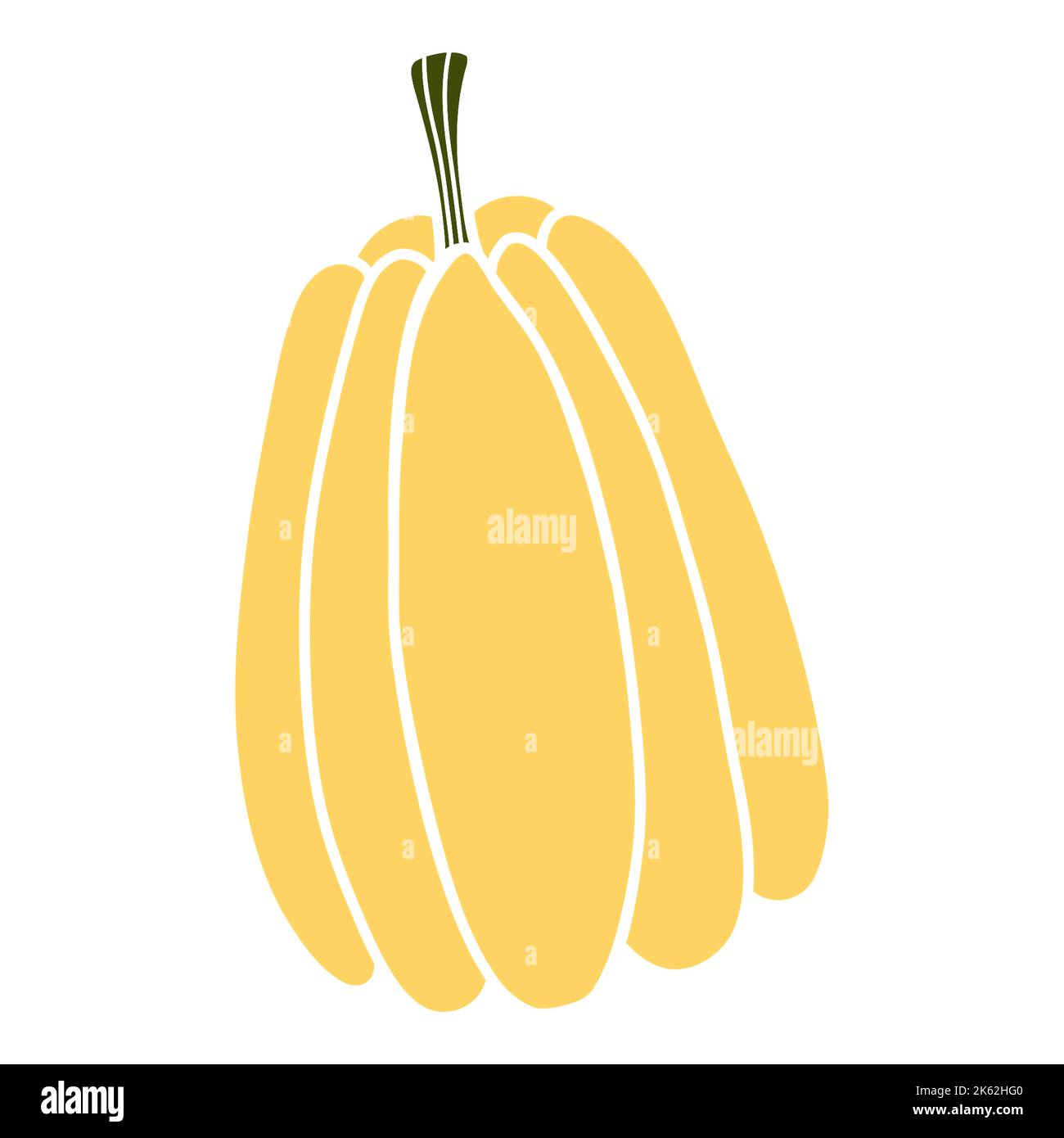 illustrazione di zucca disegnata a mano con linee bianche, senza sfondo Foto Stock
