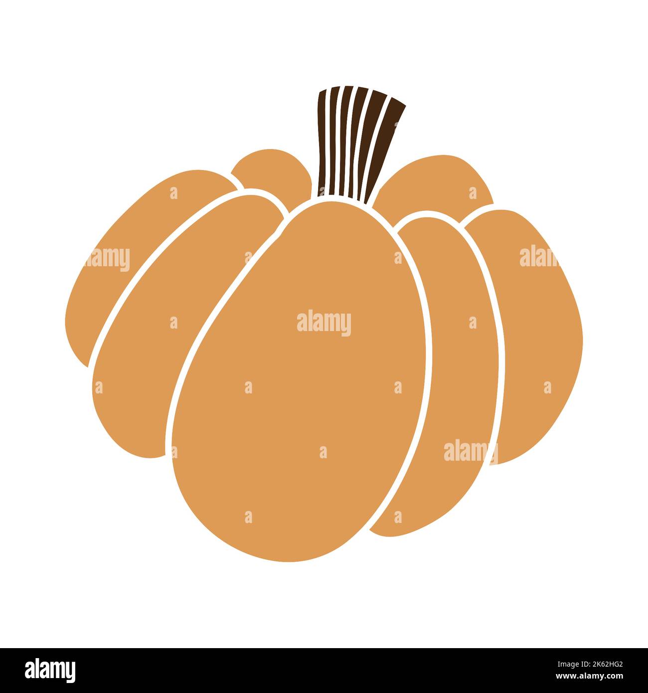 illustrazione di zucca disegnata a mano con linee nere, senza sfondo Foto Stock