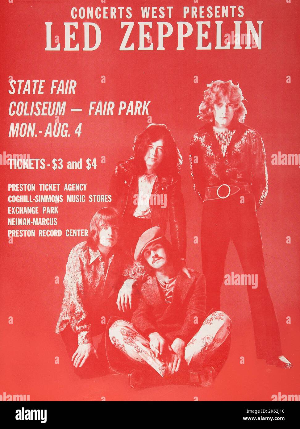 LED Zeppelin - Stato Fiera Coliseum Handbill (1969) John Paul Jones, Jimmy Page, Robert Plant, John Bonham. Foto Stock