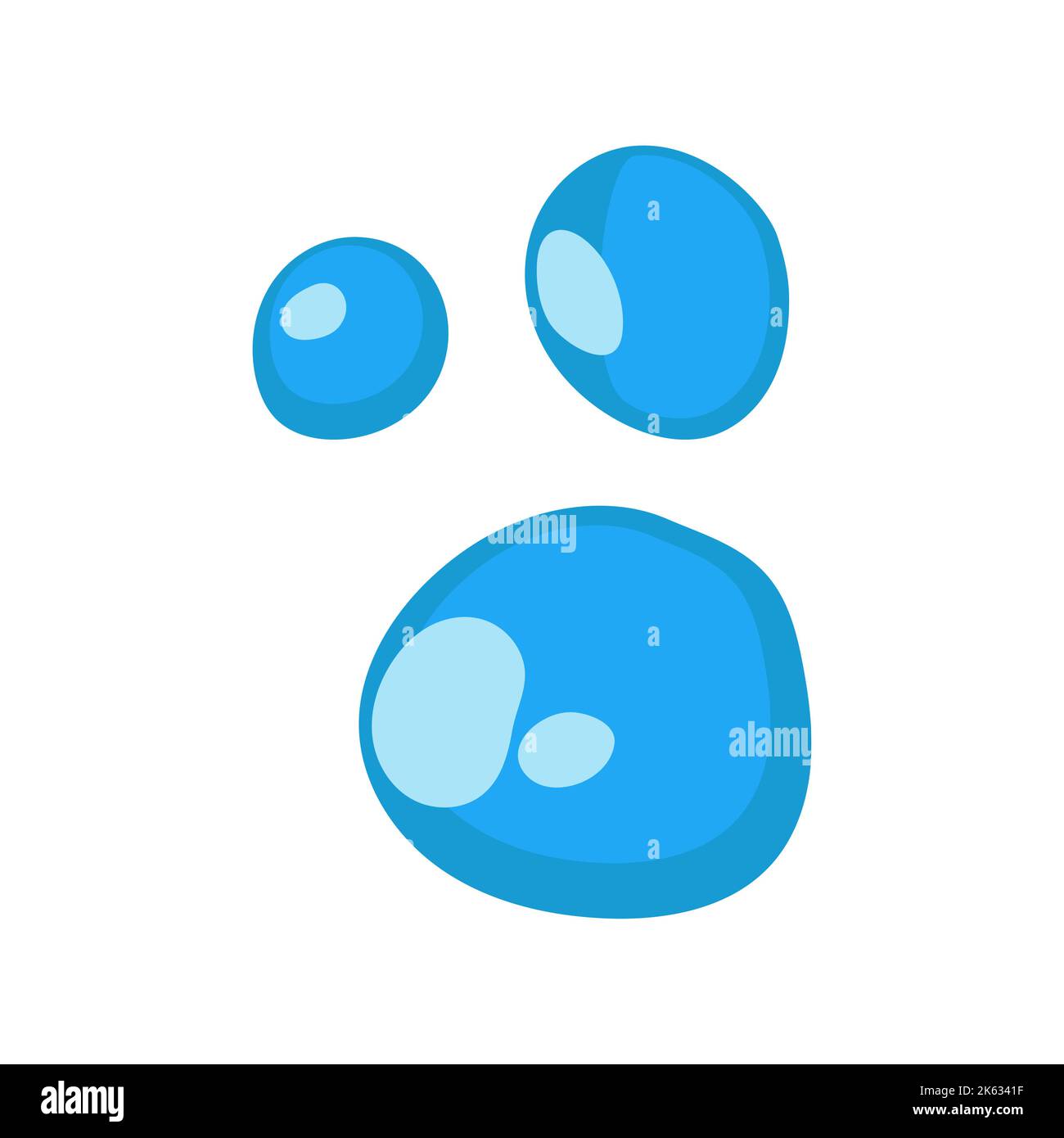 Cartoon blu goccia d'acqua gocciolante e icona del liquido. L'acqua di forma sta spruzzando, fluendo e gocciolina di acqua. Acqua pulita e fresca e bolla umida. Flusso de Illustrazione Vettoriale