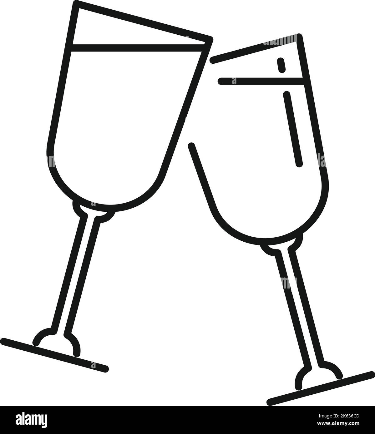 Icona bevanda alcolica vettore contorno. Pane tostato al bicchiere. Bar amici Illustrazione Vettoriale