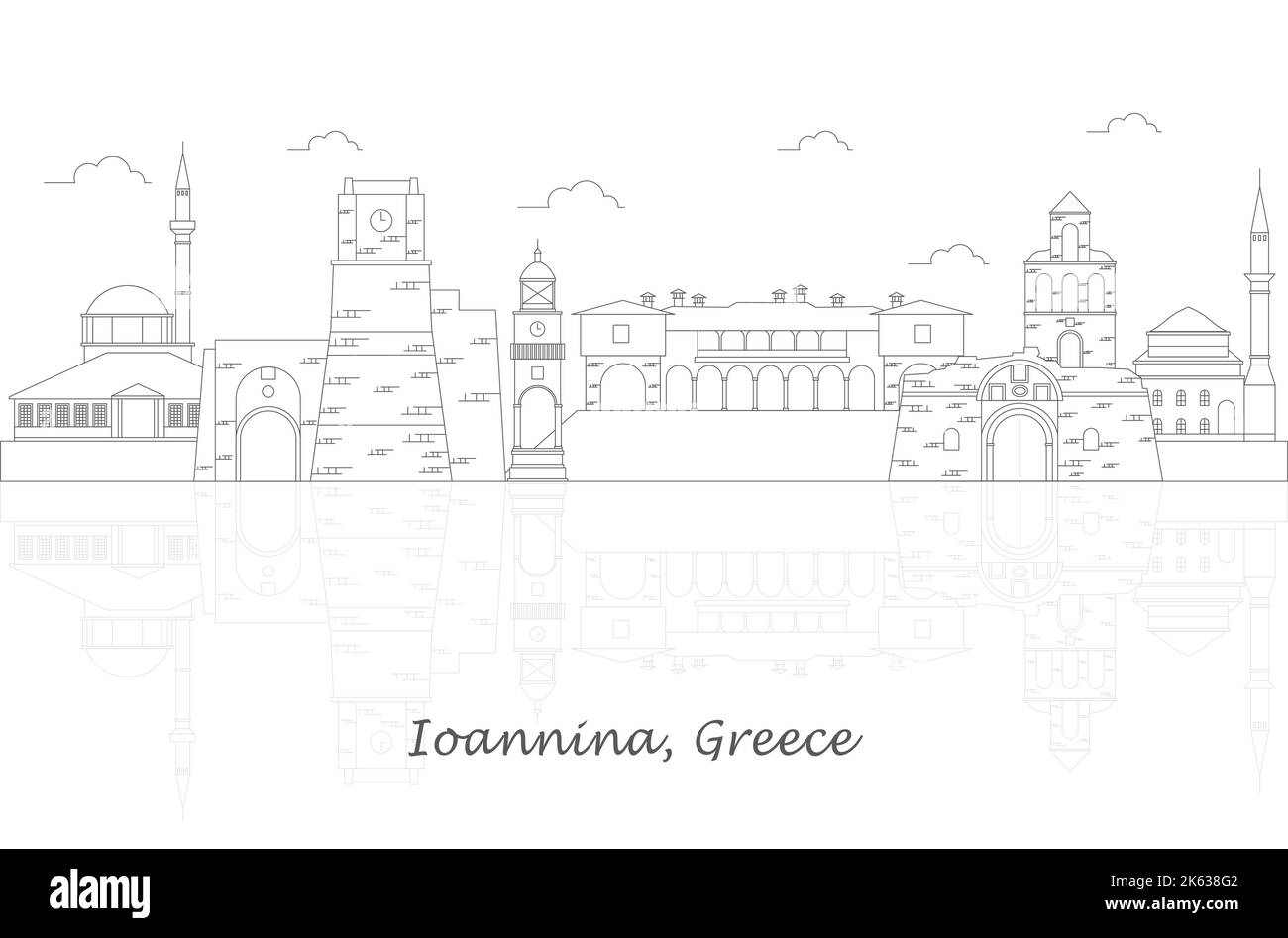 Profilo panorama Skyline della città di Ioannina, Epiro, Grecia - illustrazione vettoriale Illustrazione Vettoriale