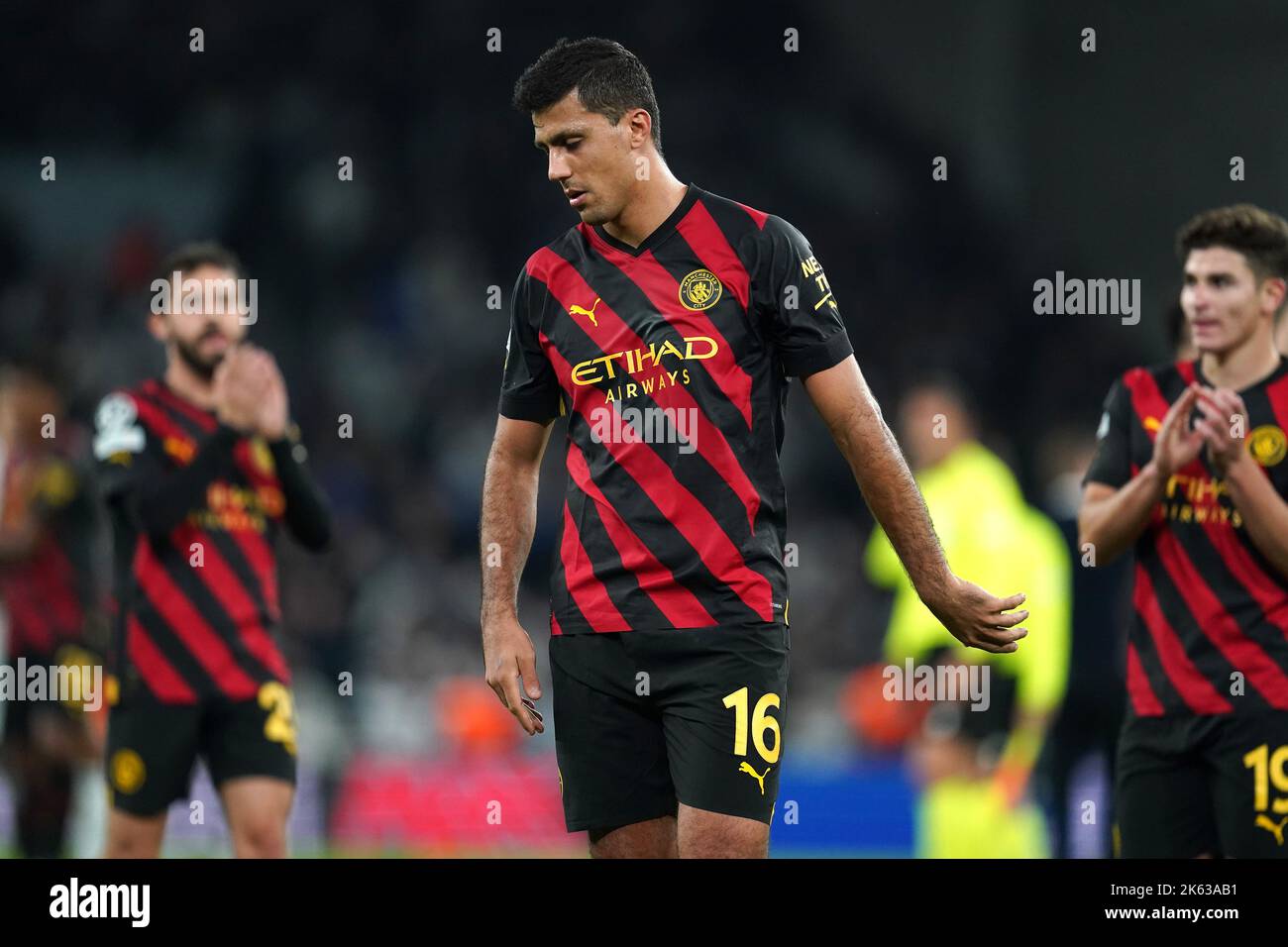 Il Rodri della città di Manchester sembra sconsolato dopo il fischio finale della partita UEFA Champions League Group G al Parken Stadium, Copenaghen. Data immagine: Martedì 11 ottobre 2022. Foto Stock