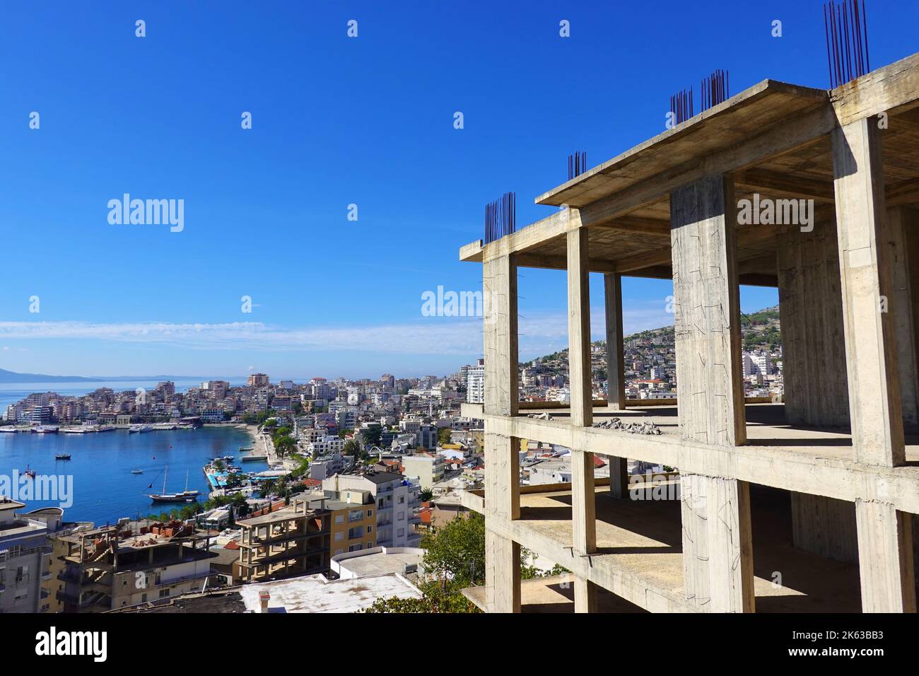 Boom edilizio a Saranda, Repubblica di Albania Foto Stock