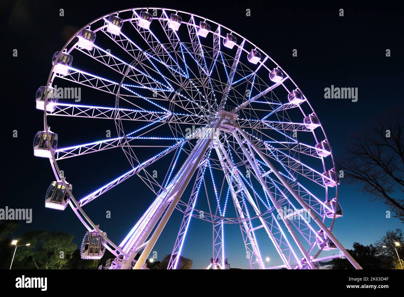 Grande ruota panoramica di notte, luminosa di notte Foto Stock