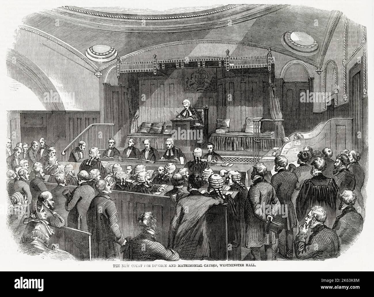 Interno della nuova Corte per il divorzio e le cause matrimoniali, le sue sedute in una delle Chancery Courts di Westminster Hall, Londra. Foto Stock