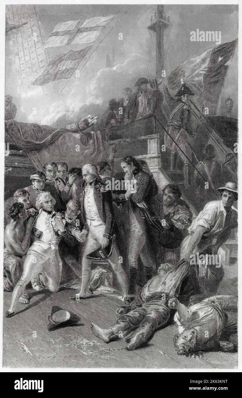 Horatio Nelson, i visconte Nelson (1758 - 1805) viene colpito e ucciso a bordo della Victory nella battaglia di Trafalgar, 21 ottobre 1805. Foto Stock