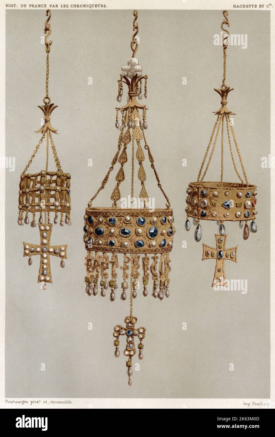 Corone d'oro indossate dai regnanti visigosi di Francia nel Settecento Data: 7th ° secolo Foto Stock