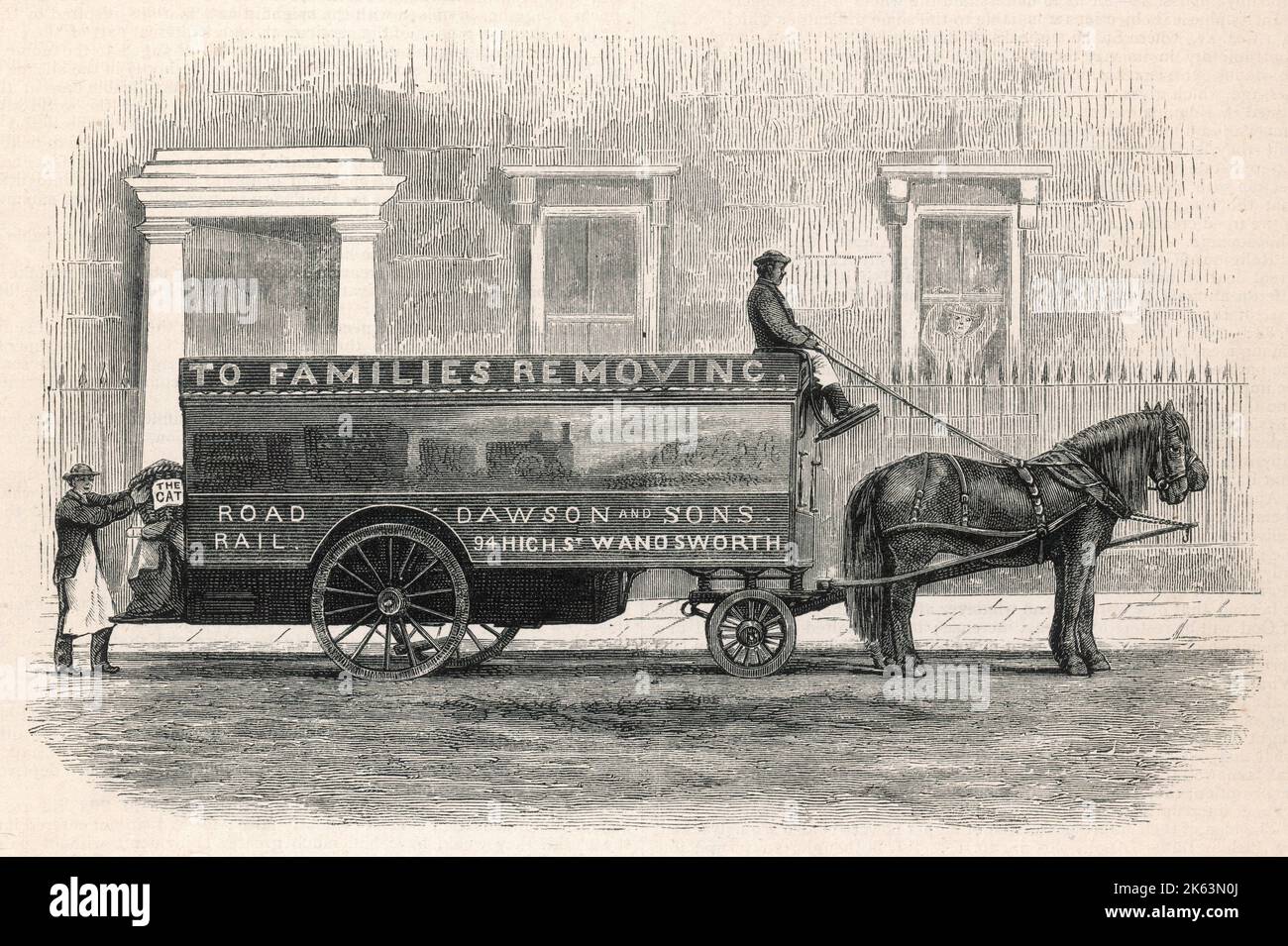 Un furgone per la rimozione trainato da cavalli Foto Stock