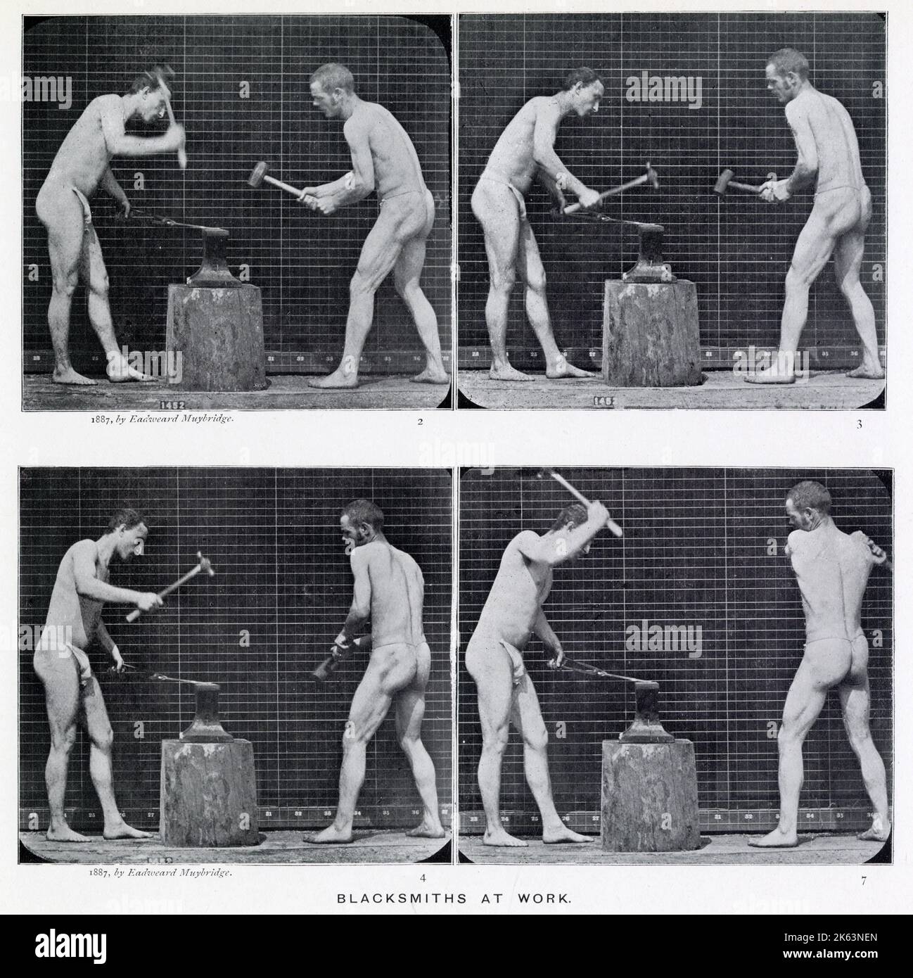 Quattro scene di fabbri al lavoro Foto Stock