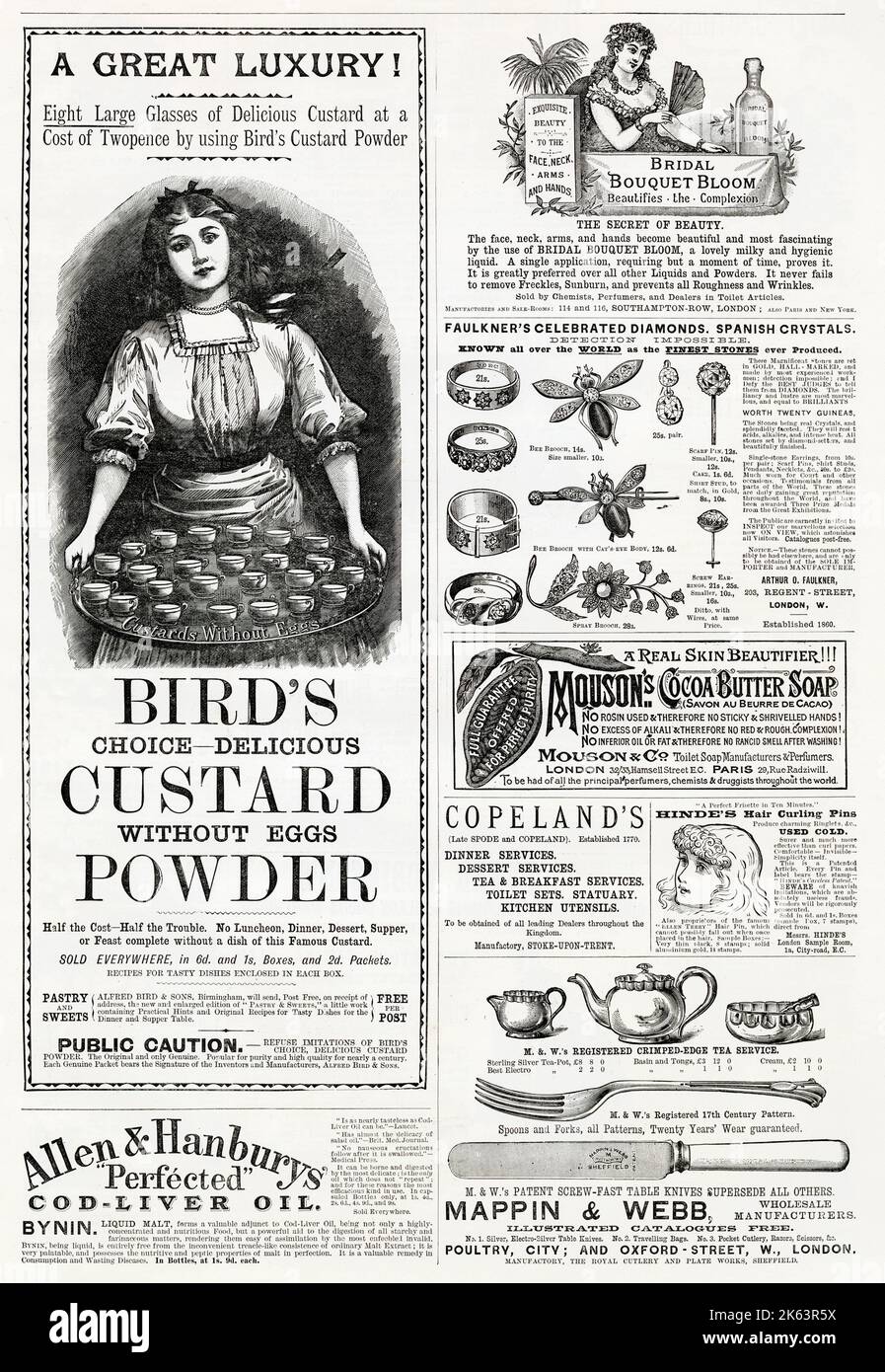Una varietà di annunci pubblicitari dal 1889. Foto Stock