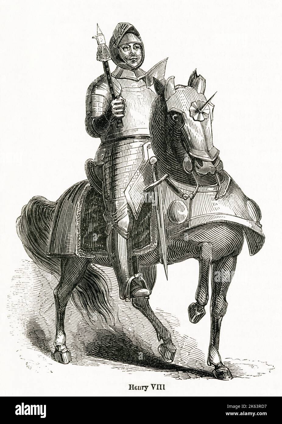 Il giovane Enrico VIII (1491 - 1547), indossando un'armatura completa a cavallo. Foto Stock