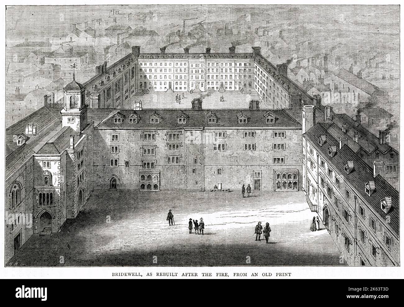 Il Bridewell Palace a Londra fu costruito come residenza del re Enrico VIII e fu una delle sue case all'inizio del suo regno per otto anni. Donato alla City of London Corporation per un orfanotrofio e luogo di correzione per le donne capricciose. Bridewell in seguito divenne la prima prigione/casa povera ad avere un medico nominato. Foto Stock