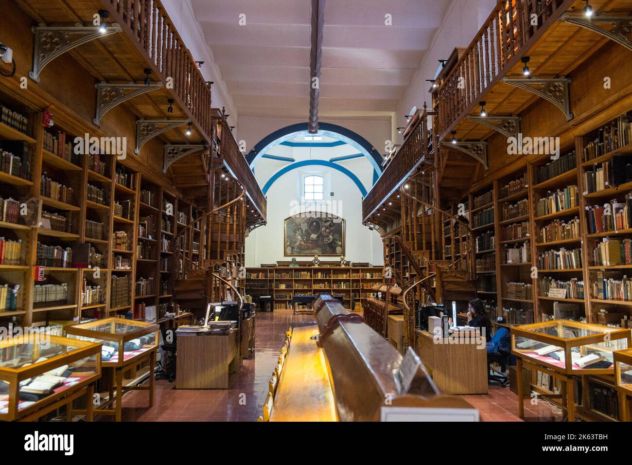 Interno dell'archivio storico di libri rari presso l'Università di Guanajuato, Messico Foto Stock