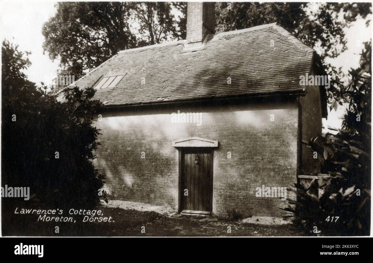 La casa a Clouds Hill, vicino a Wool, Dorset, Inghilterra, dove archeologo britannico, Soldato, ufficiale di intelligence e scrittore, Thomas Edward Lawrence (1888-1935), noto come Lawrence d'Arabia si ritirò dopo aver lasciato la R.A.F. nel 1935, poco prima di morire. Data: Circa 1920s Foto Stock