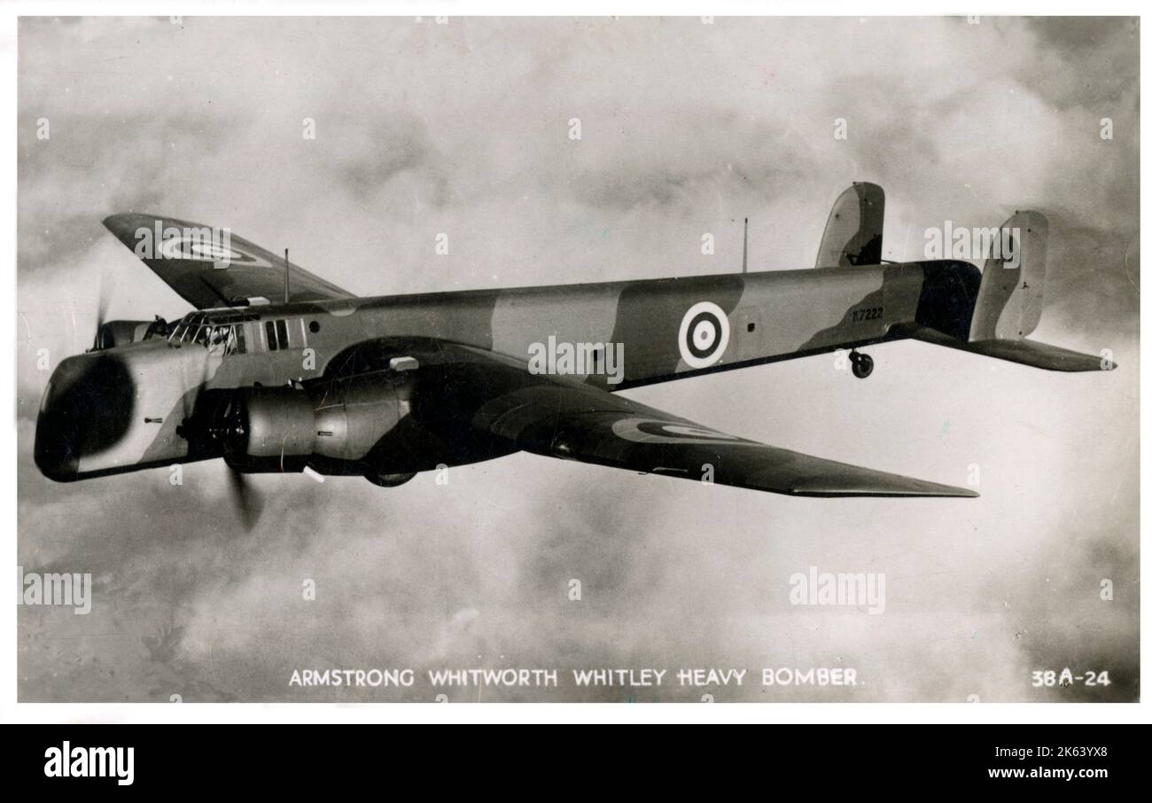 L'Armstrong Whitworth A.W.38 Whitley era uno dei tre bombardieri medi bimotore britannici in prima linea che erano in servizio con la Royal Air Force (RAF) allo scoppio della seconda guerra mondiale. Foto Stock