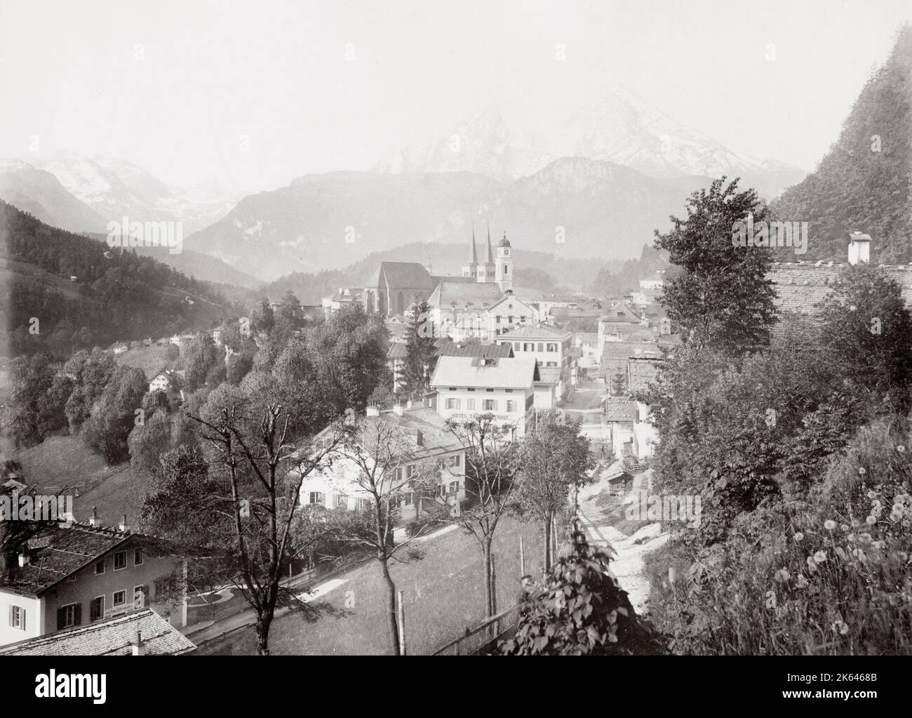 Foto d'annata del XIX secolo: Berchtesgaden è una città tedesca situata nelle Alpi bavaresi, al confine con l'Austria, in Germania. Foto Stock