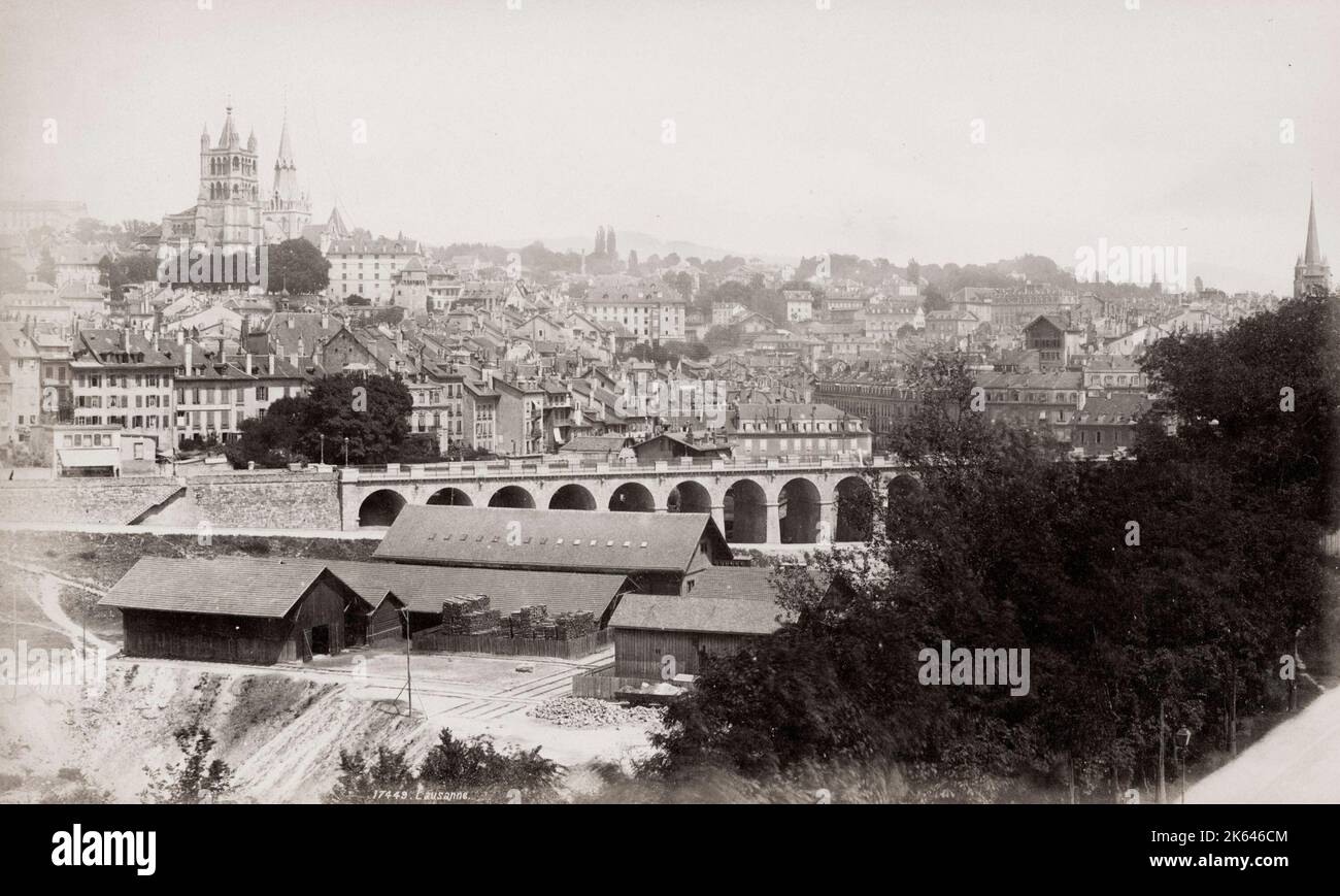 Fotografia d'annata del XIX secolo: Losanna, Svizzera. Foto Stock