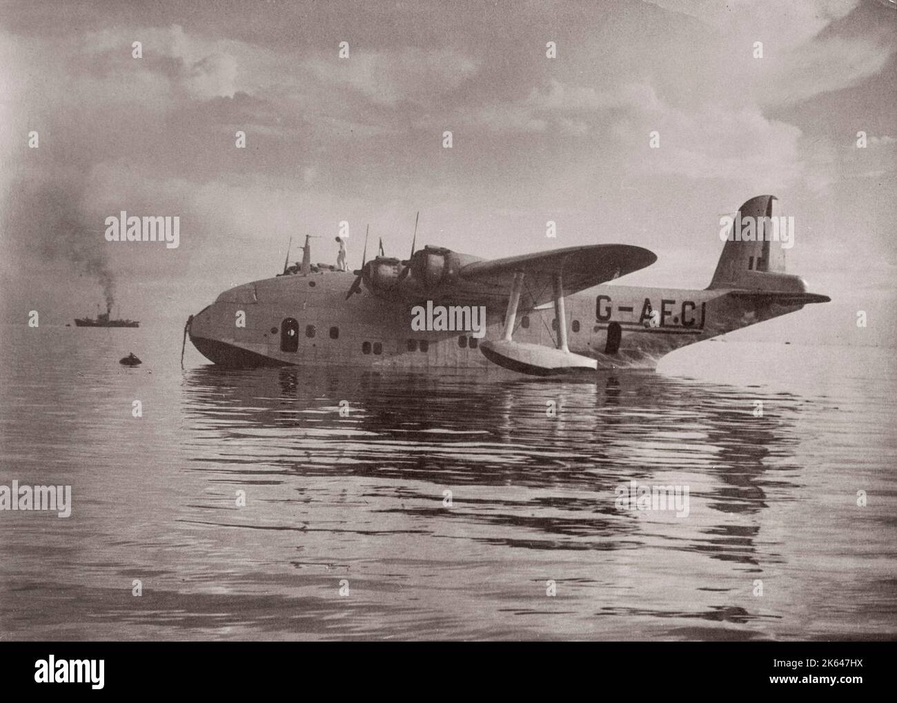 1940s Africa orientale - idrovolante BOAC Golden Hind Seychelles Fotografia di un ufficiale di reclutamento dell'esercito britannico di stanza in Africa orientale e in Medio Oriente durante la seconda guerra mondiale Foto Stock