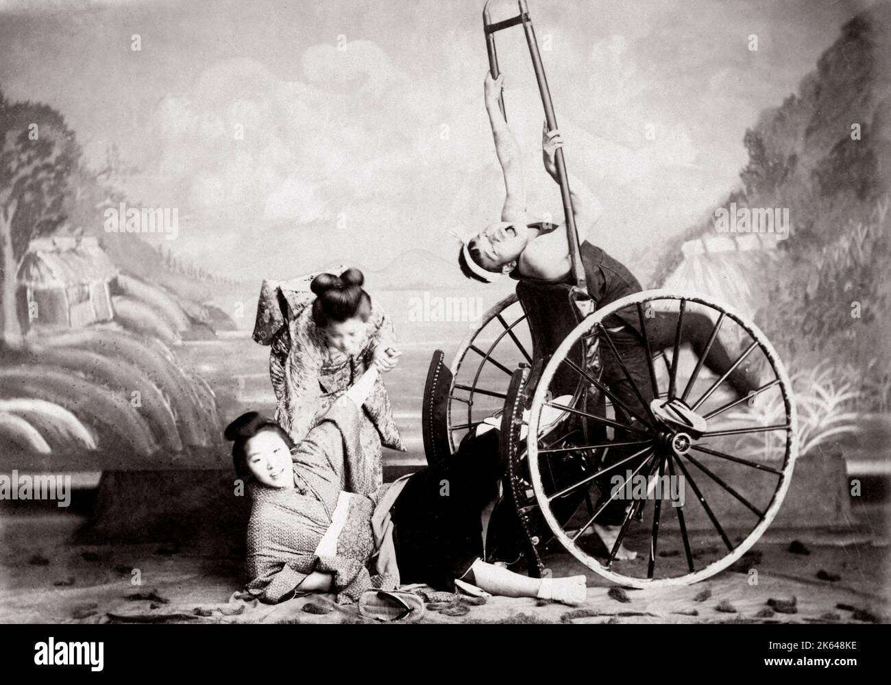 C.1880's Giappone - un rickshaw incidente, studio tableau Foto Stock