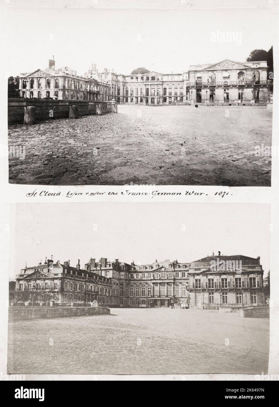Fotografia d'epoca del XIX secolo: Rovine del Palazzo di St Cloud, Guerra franco-prussiana, 1871. Foto Stock