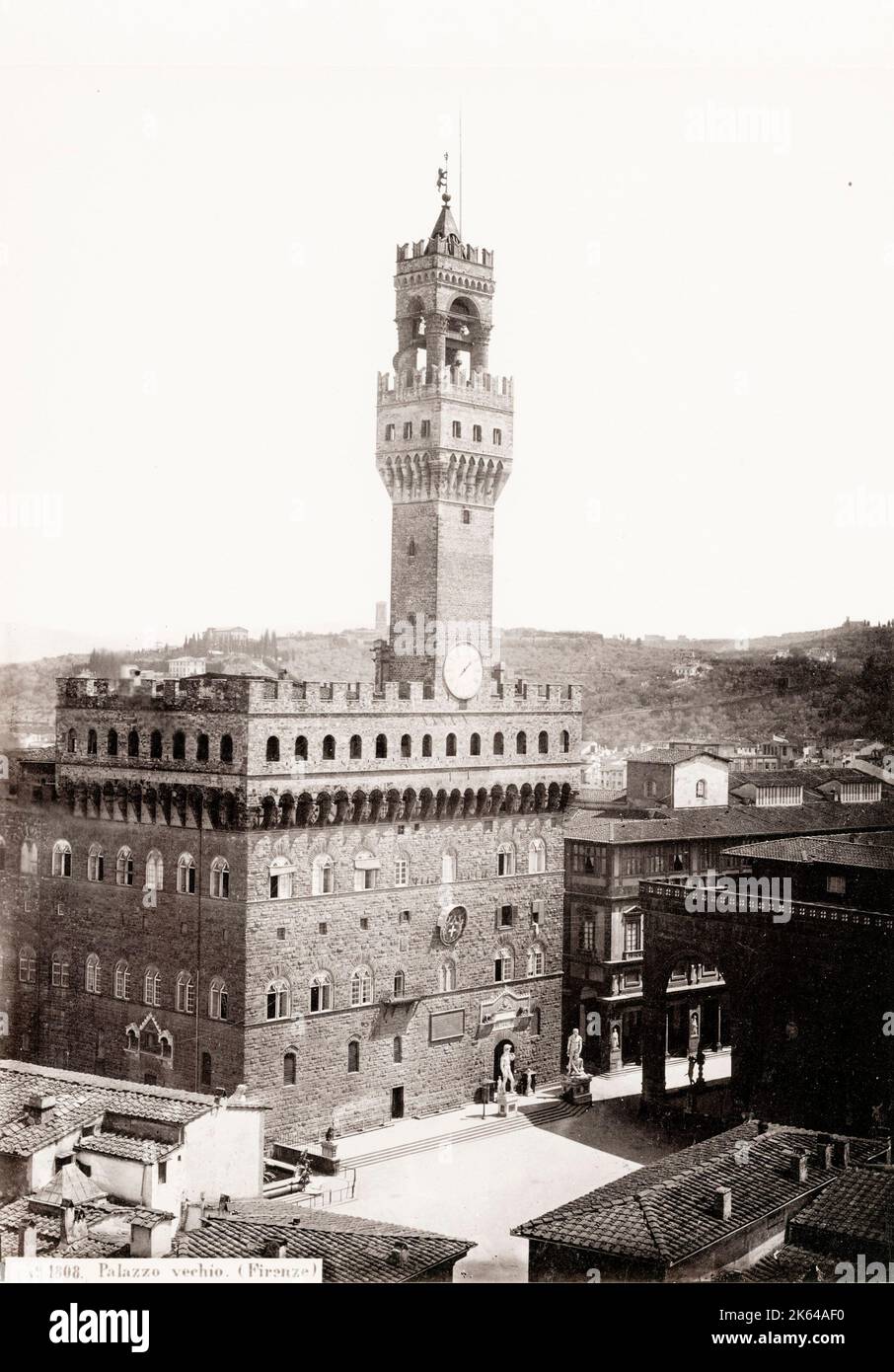 Fotografia d'epoca del XIX secolo: Italia - Palazzo Vecchio, Firenze, Firenze. Foto Stock