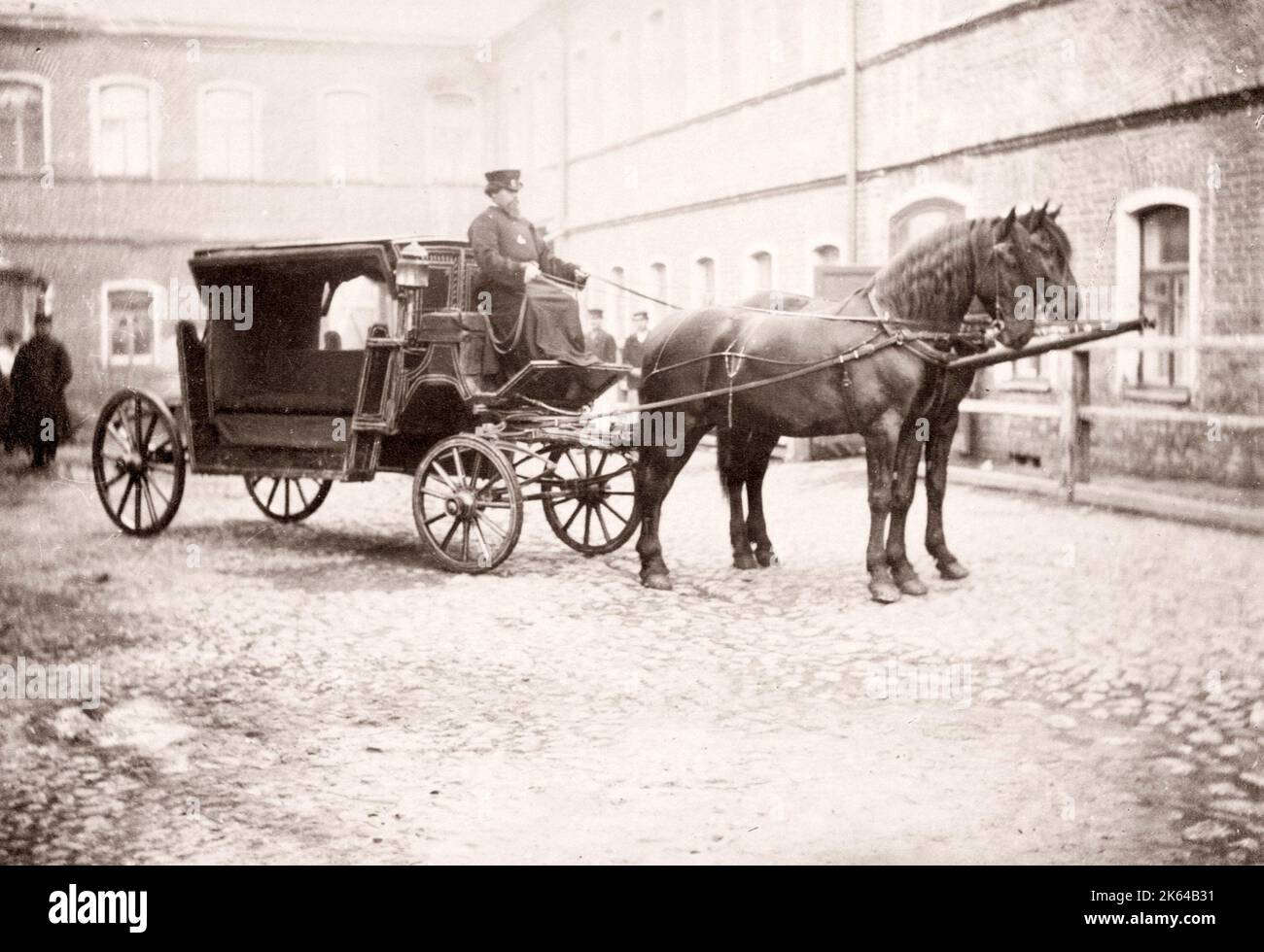 Xix secolo vintage fotografia Russia - Russo carro trainato da cavalli, omnibus, Mosca Foto Stock