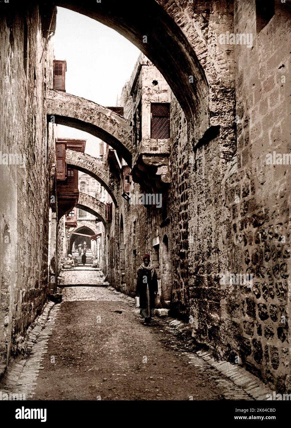 C.1890s terra santa israele palestina photochrome - Via Dolorosa Foto Stock