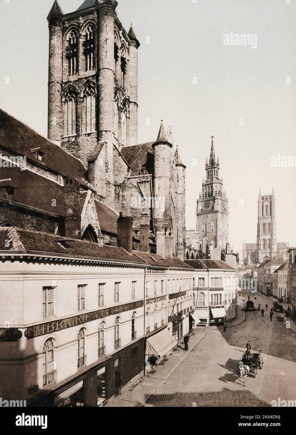 Fotografia d'annata del XIX secolo: street scene, Gand, Belgio Foto Stock