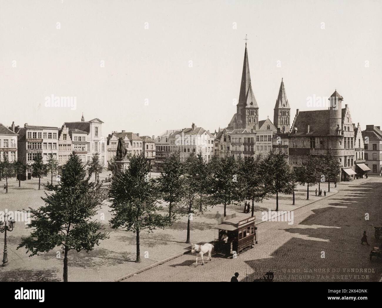 Fotografia d'annata del XIX secolo: Friday Market location, Gand, Belgio Foto Stock