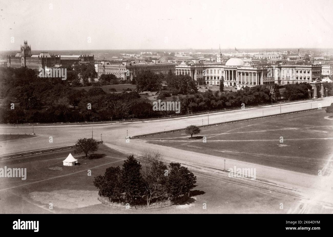 Foto d'epoca della fine del XIX secolo: Vista su Maidan, Calcutta, Kolkata, India. Foto Stock