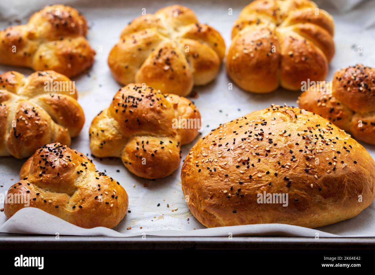 Panini fatti in casa appena sfornati Foto Stock