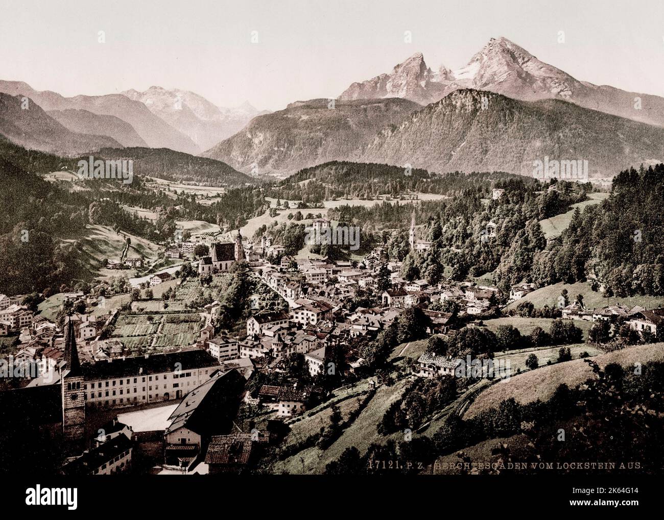 Vintage 19 ° secolo / 1900 Fotografia: Berchtesgaden, un comune nel distretto di Berchtesgadener Land, Baviera, nel sud-est della Germania, vicino al confine con l'Austria. Foto Stock