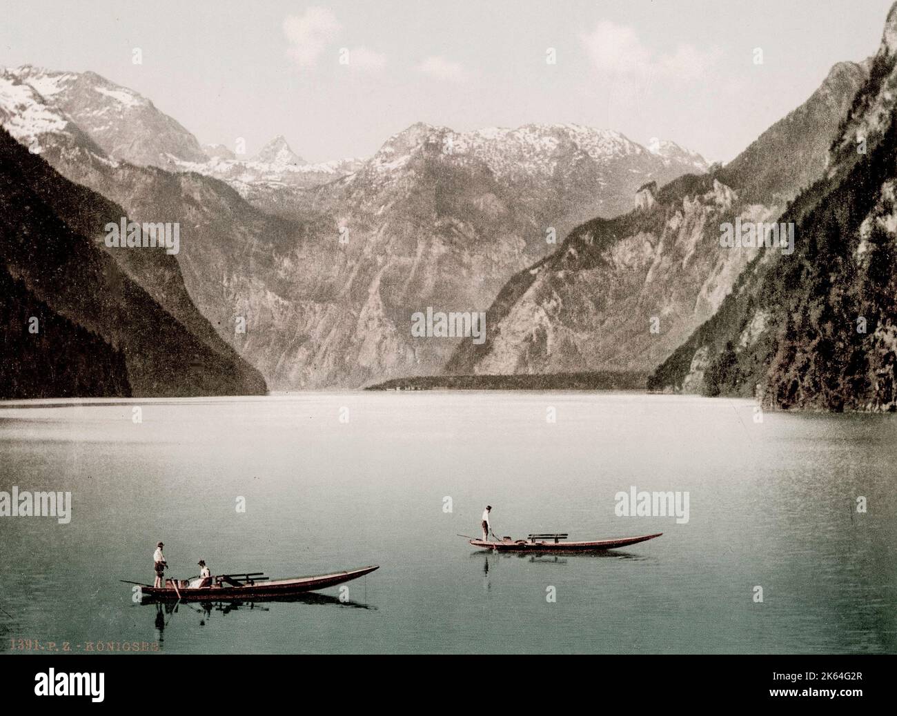 Vintage 19th ° secolo / 1900 fotografia: Il Konigssee, un lago naturale nell'estremo sud-est Berchtesgadener Land distretto dello stato tedesco della Baviera, vicino al confine austriaco. Foto Stock