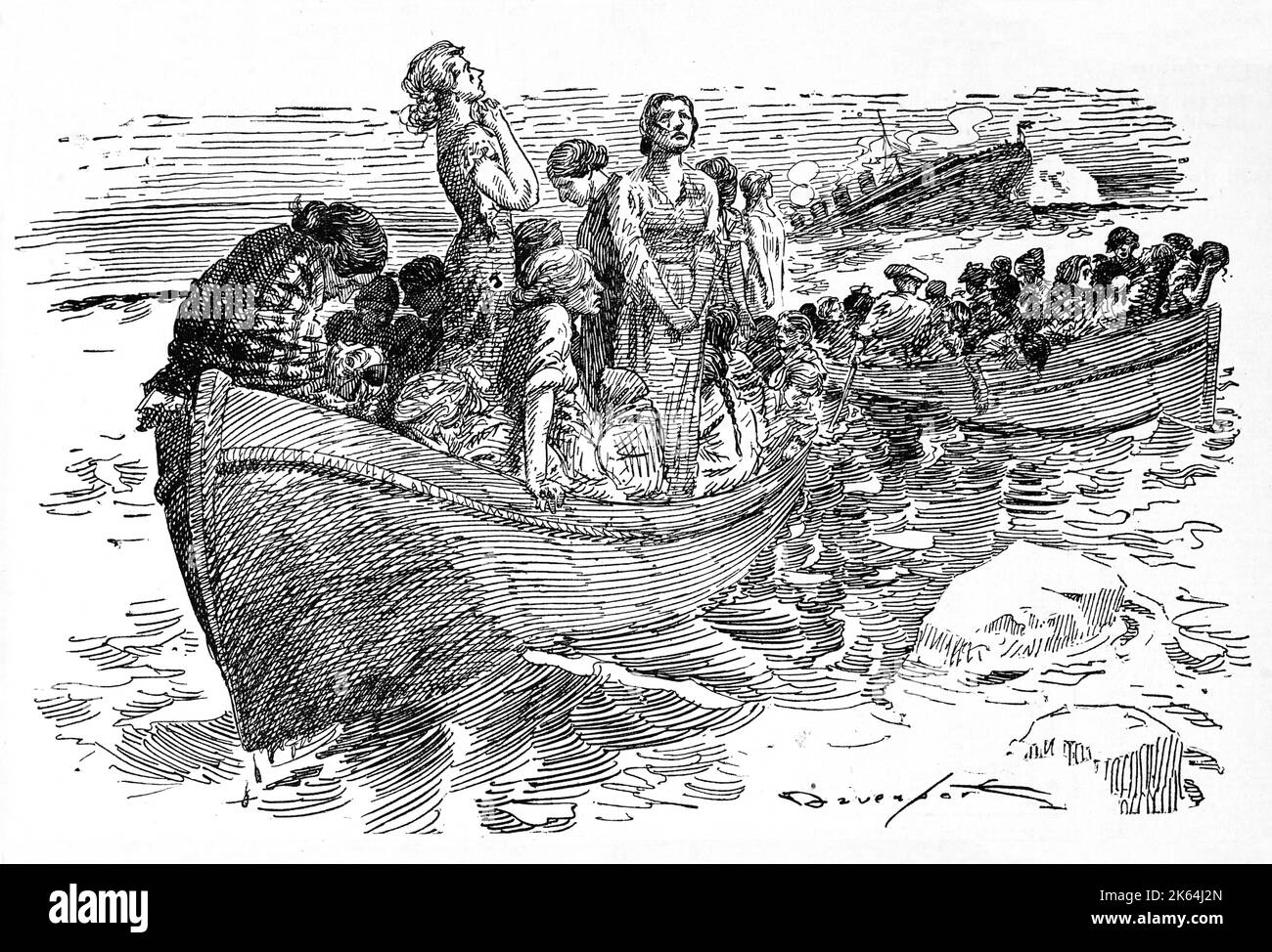 "The Martyrs" di Homer Davenport (1867-1912) - i passeggeri dello sfortunato RMS Titanic si allontanano dalla nave di lusso che affonda in scialuppe di salvataggio. Foto Stock