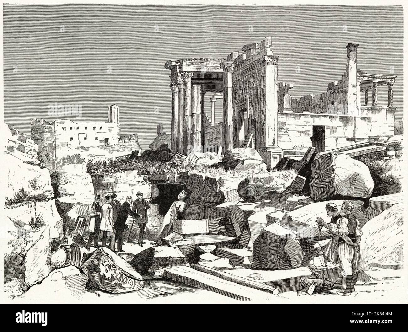 Scavi sull'Acropoli di Atene alla presenza del re Giorgio i di Grecia. Data: 1886 Foto Stock