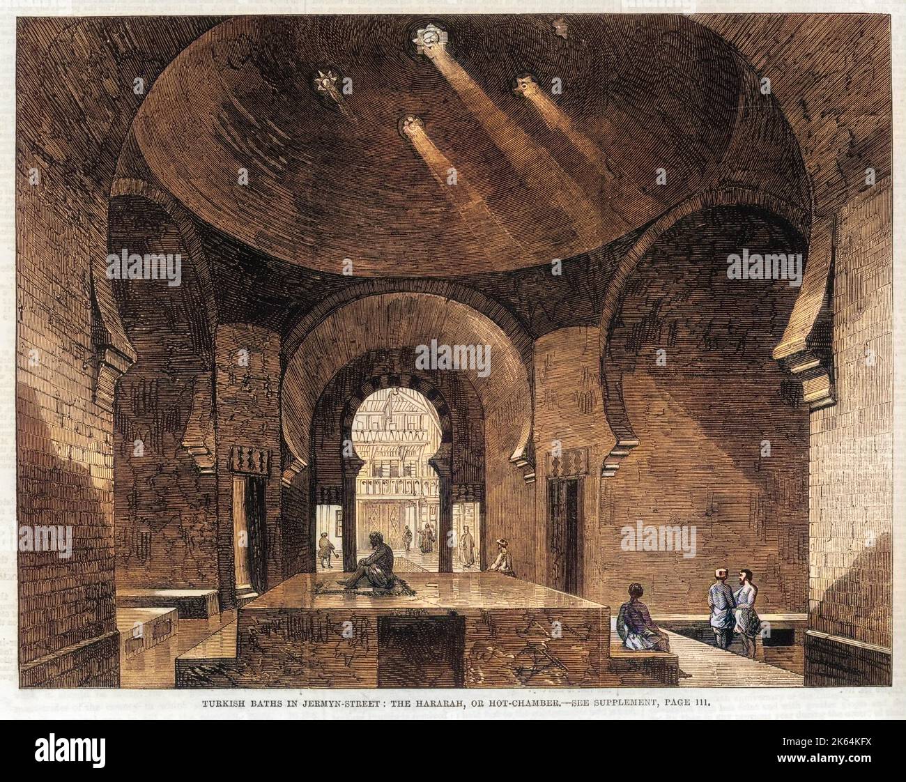 Vista interna dei bagni turchi in Jermyn Street, Londra, che mostra l'Hararah, o camera calda. Foto Stock