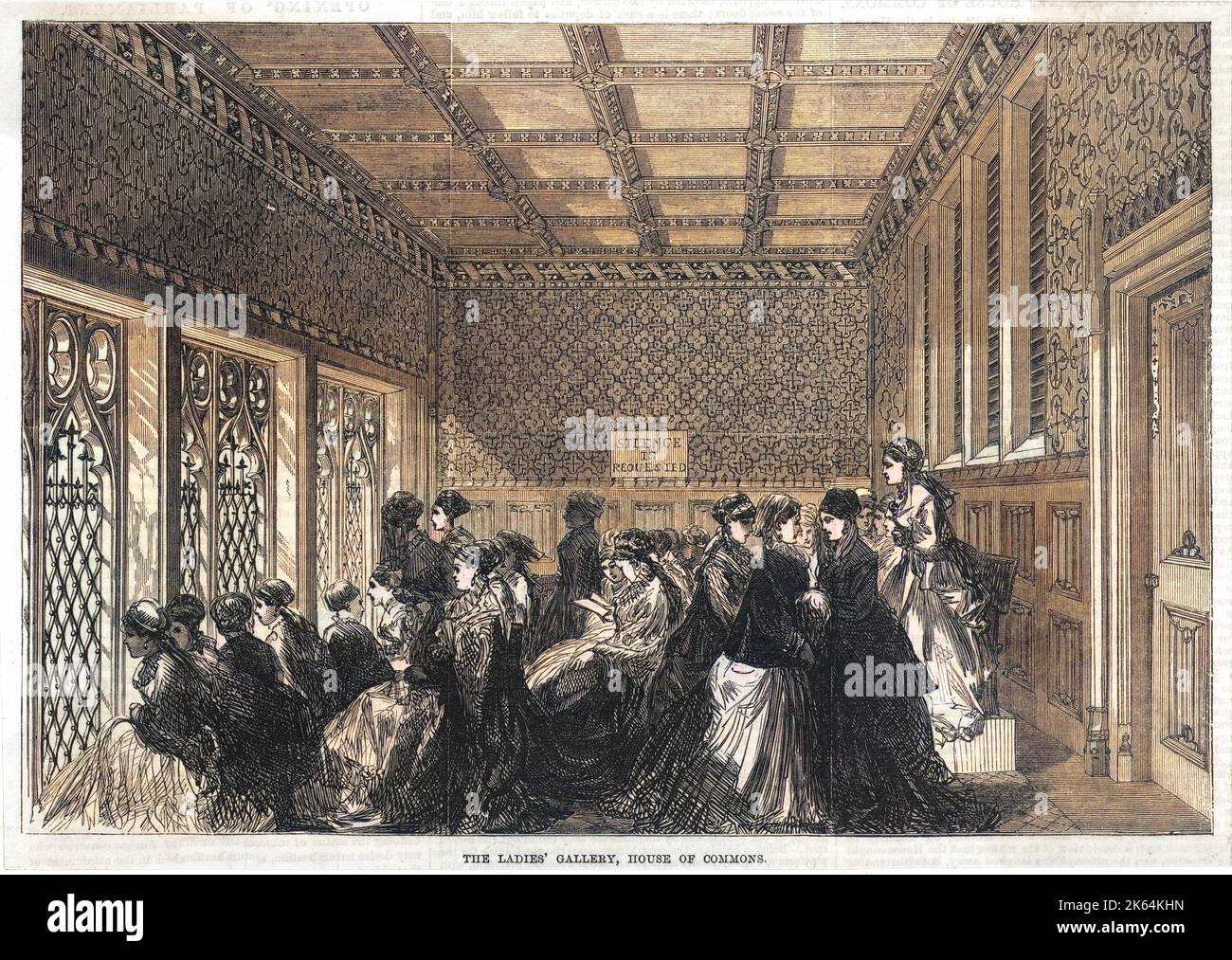 Nella Ladies Gallery della camera dei comuni, alle donne è permesso ascoltare gli uomini che governano il paese. Foto Stock