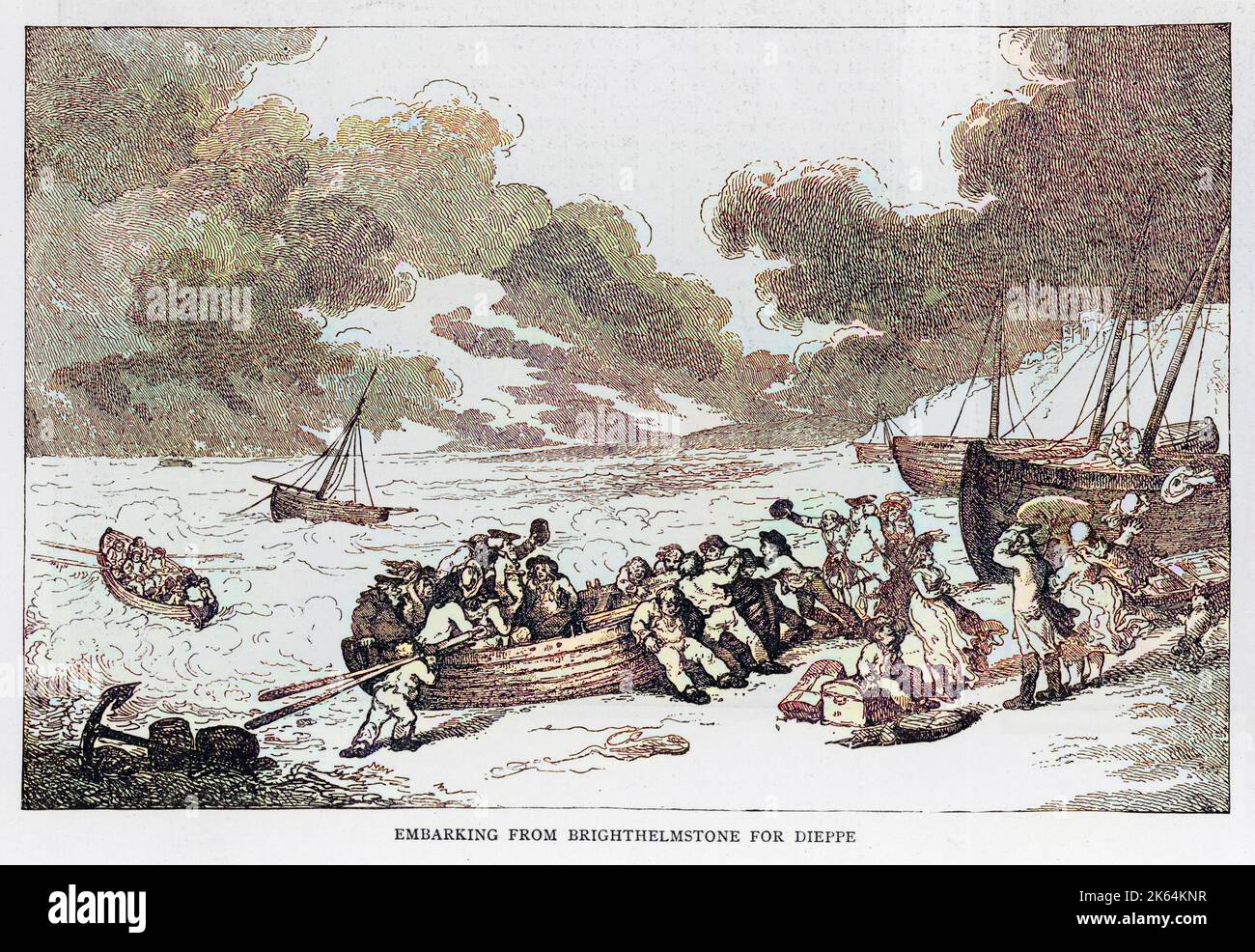 Imbarco da Brighthelmstone per Dieppe, parte di un percorso da Londra a Parigi pubblicizzato come "novanta miglia più vicino rispetto a dover e Calais". Foto Stock