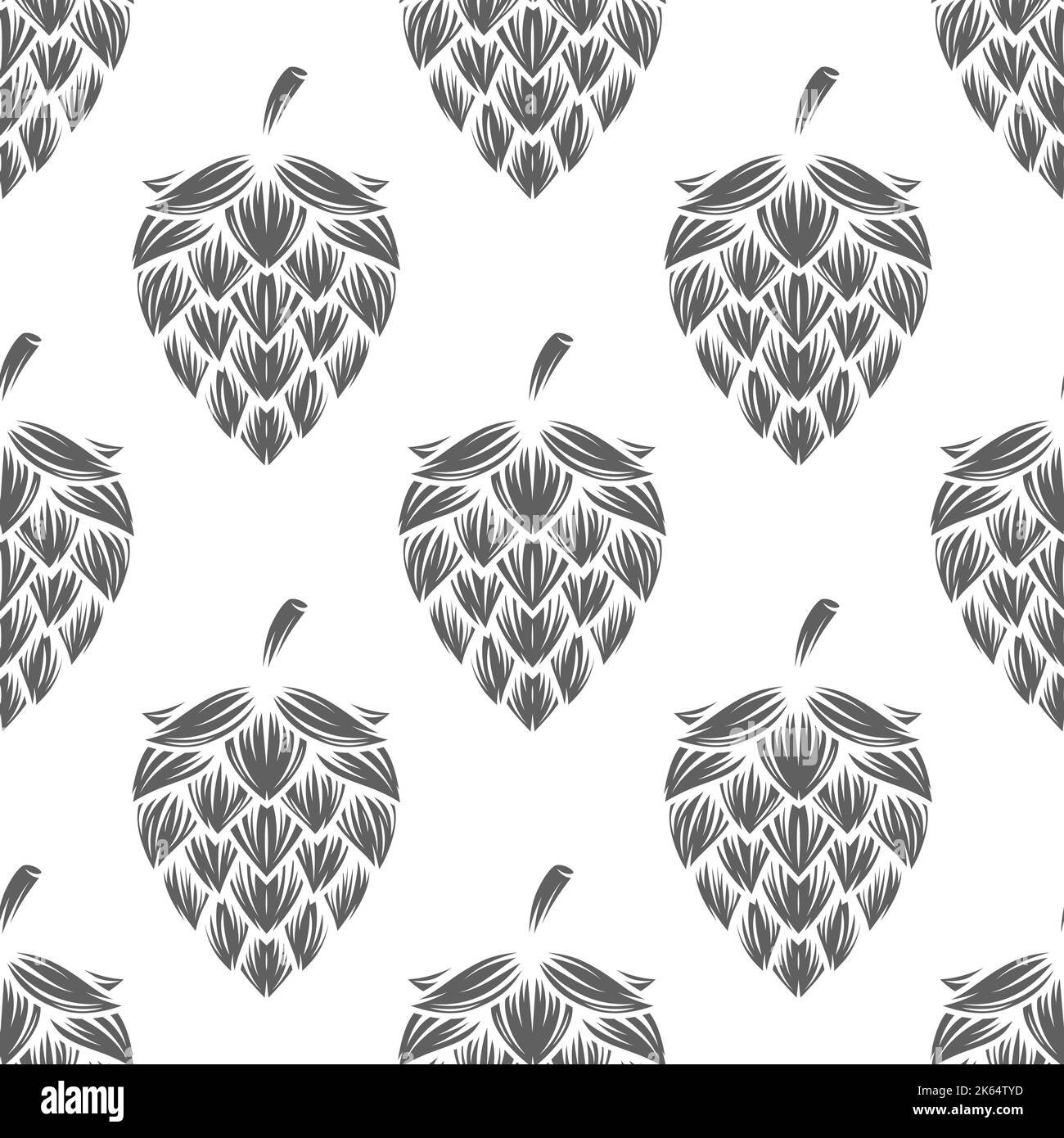 Modello vettoriale bianco e nero senza cuciture con Cartoon Hop disegnato a mano, Stampa Hop ripetuta. Hop Design per tessile, Sfondi, carte, tessuti, Packaging Illustrazione Vettoriale